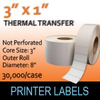 Thermal Transfer Labels 3" x 1" Non Perf